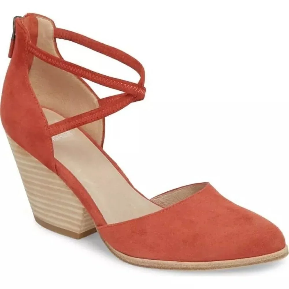 EILEEN FISHER Tilda Pumps Heels Brick Orange Suede Womens Strappy Zip Shoes Sz 7